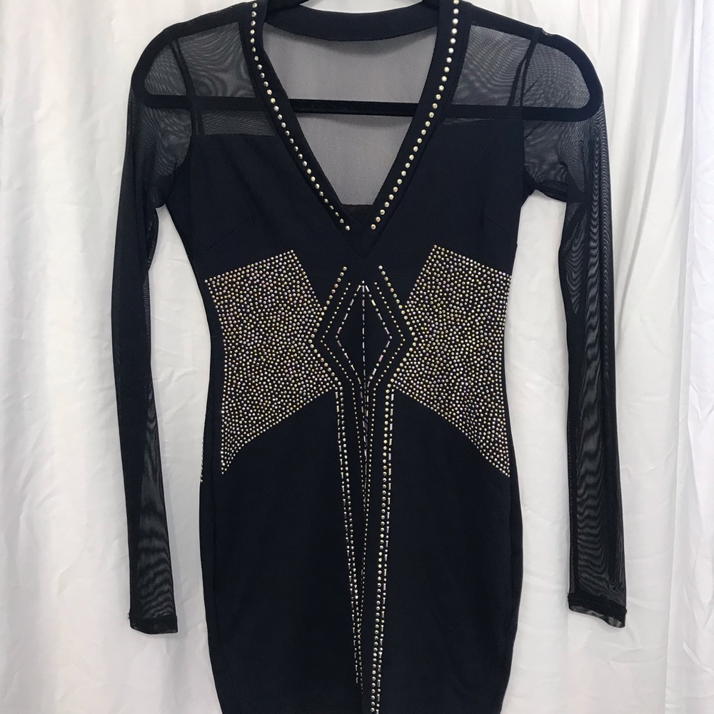 Black fitted studded mini dress